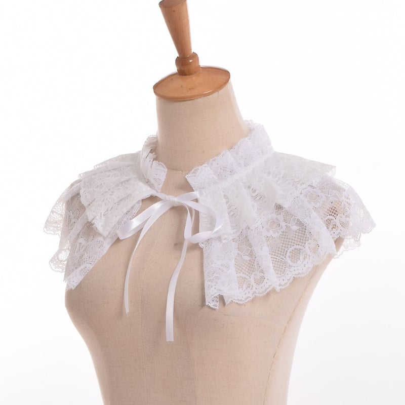 BLESSUME Lace Neck Ruff Collar Mini Cape (White (2 Layered)) - Image 3